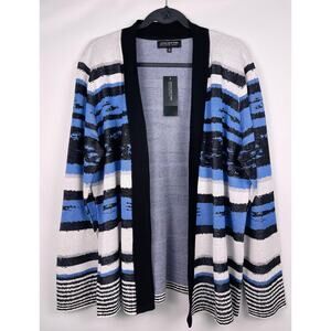 NWT Jones New York Blue and Black Striped Open Cardigan Sweater Size 2X